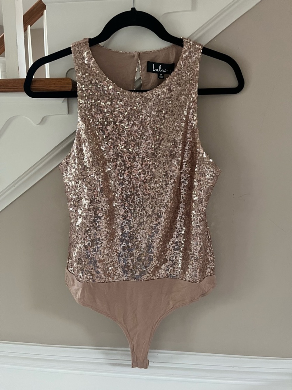 Lulu's Rose Gold Sequin Tank Bodysuit
